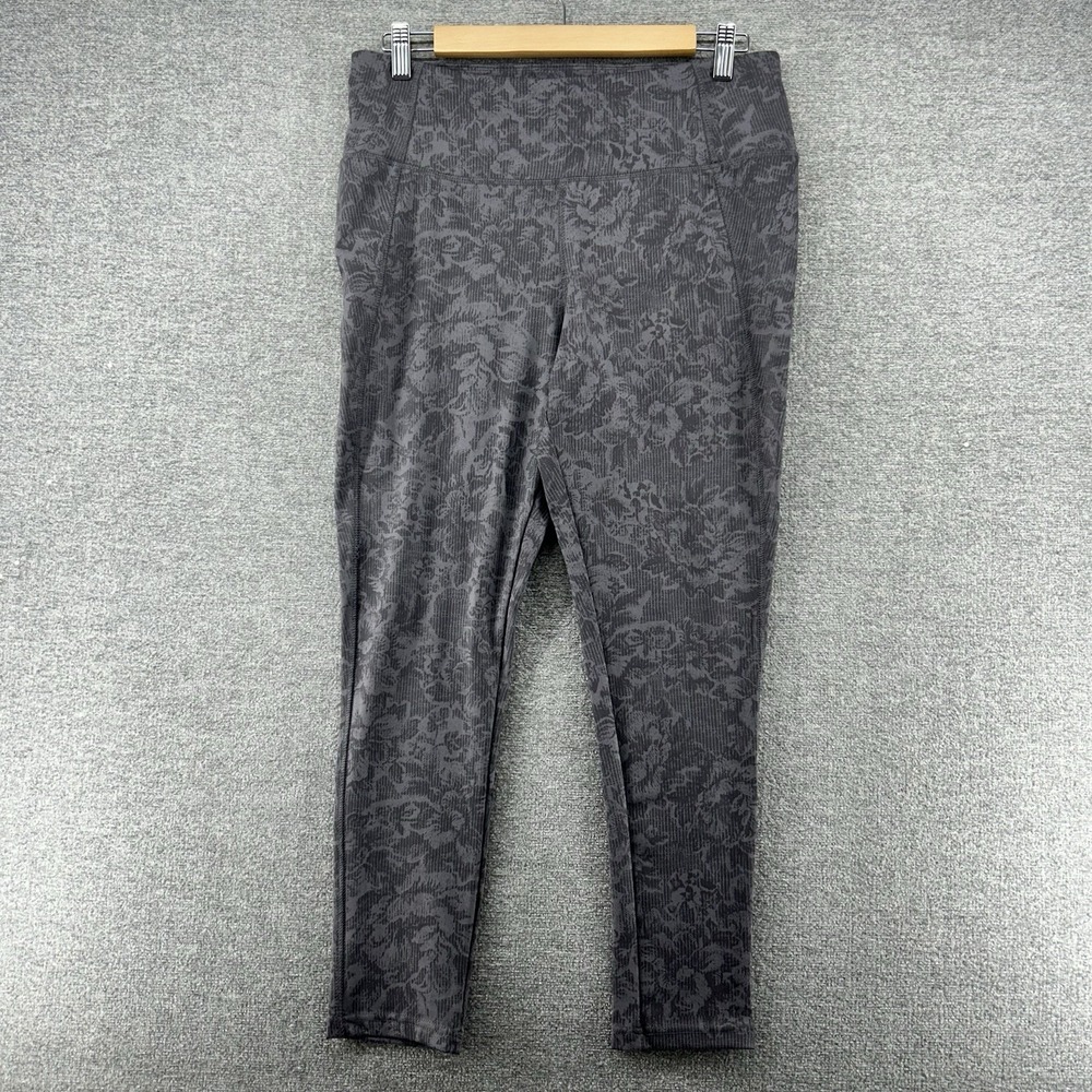Danskin Leggings Women Size Large Floral‎ Gray Activewear Yoga